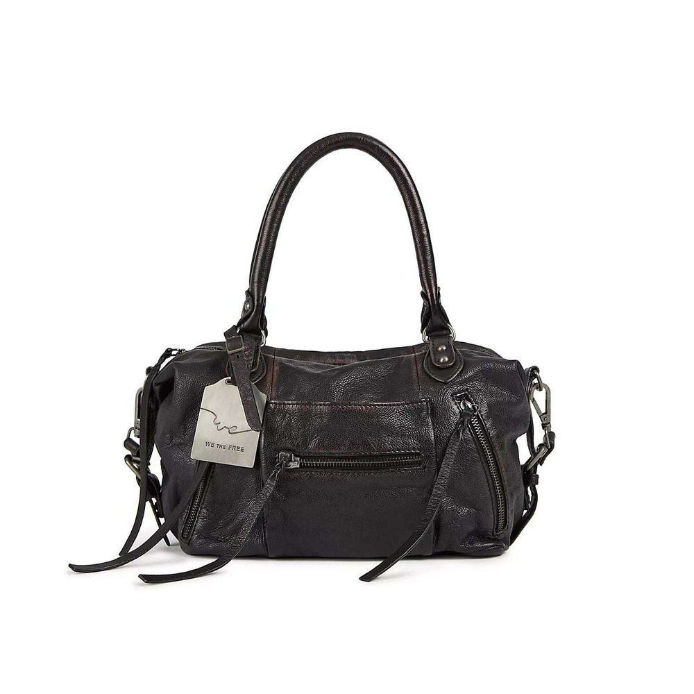 NWT We The Free Baby Emerson Black Leather Tote Crossbody Satchel Bag